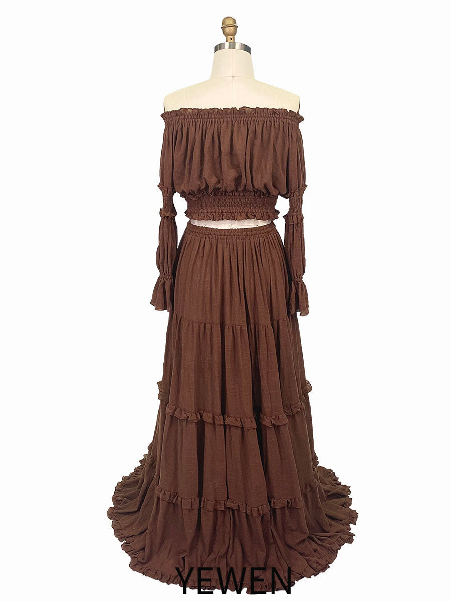 Two Pieces Set Dress , Adjustable Waist ,Woman Boho Photo Shoot Dresses