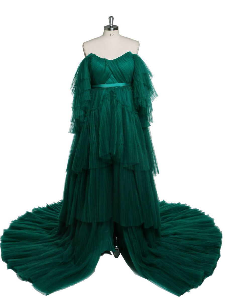 Sexy schulterfreies Umstandskleid mit Rüschen und Schnürung, Abendkleid für Fotoshootings, YW2051 