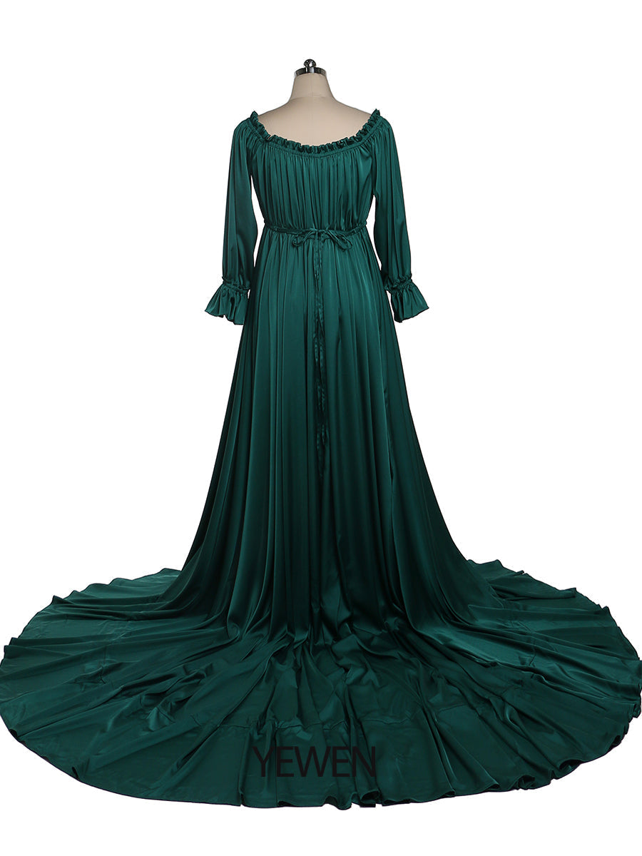 Verstellbare Schulter, volle Ärmel, Abendkleider, lange Strandfotografiekleider, Babypartykleid für Schwangere, YEWEN YD21801 