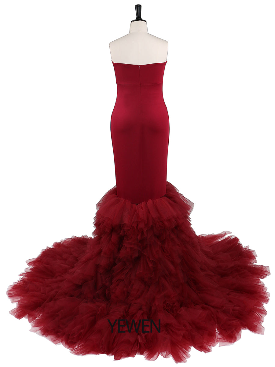 Burgunderrotes Meerjungfrauen-Umstandskleid für Fotoshootings, Kleid für Babyparty YW21036 