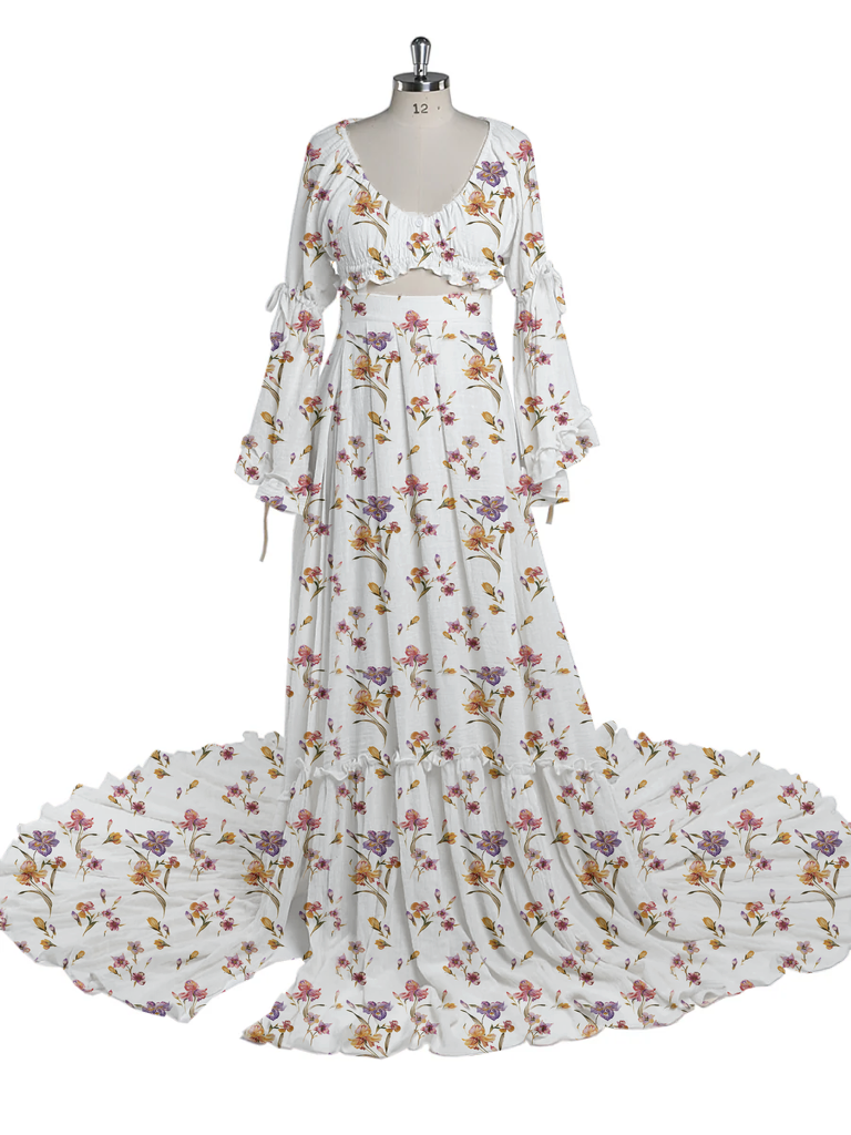 2 Piece Set Boho Dress V Neck Printed Dresses Photography Baby Shower Dress for Pregnant Woman YD211008
