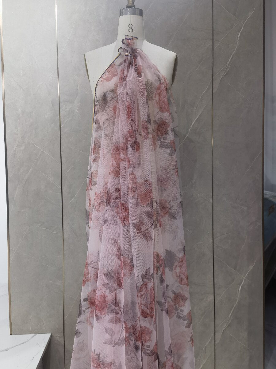 Elegant Long Flare Sleeve, A Line, Prom Dresses, Printing Tulle Photo Shoot Gown