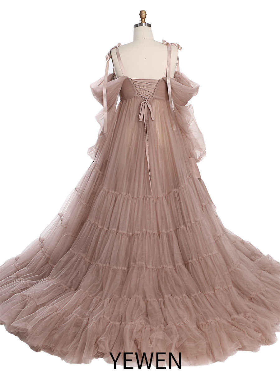Umstandskleid für Fotoshootings, Tüllkleid, Fotografiekleid mit Bauchschlitz vorne, YW221106 