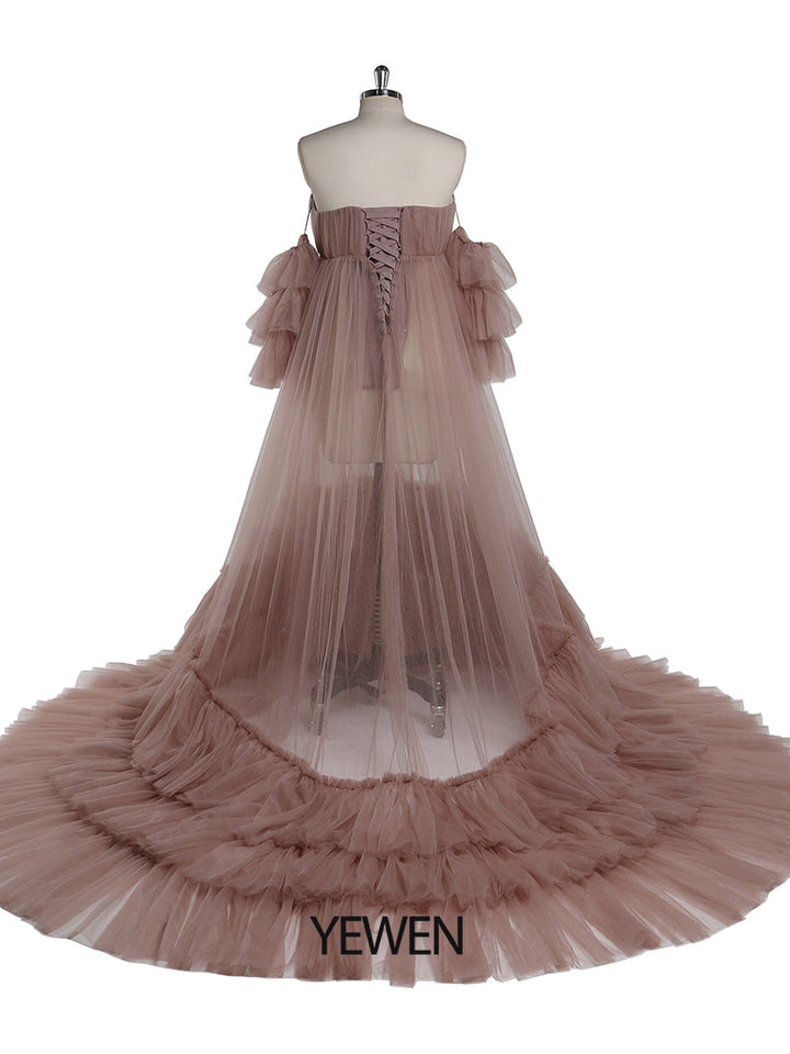 Umstands-Fotoshooting-Kleid mit Herzausschnitt und separaten Ärmeln, transparentes Schwangerschaftskleid, Maxikleid für Damen, YD21818 