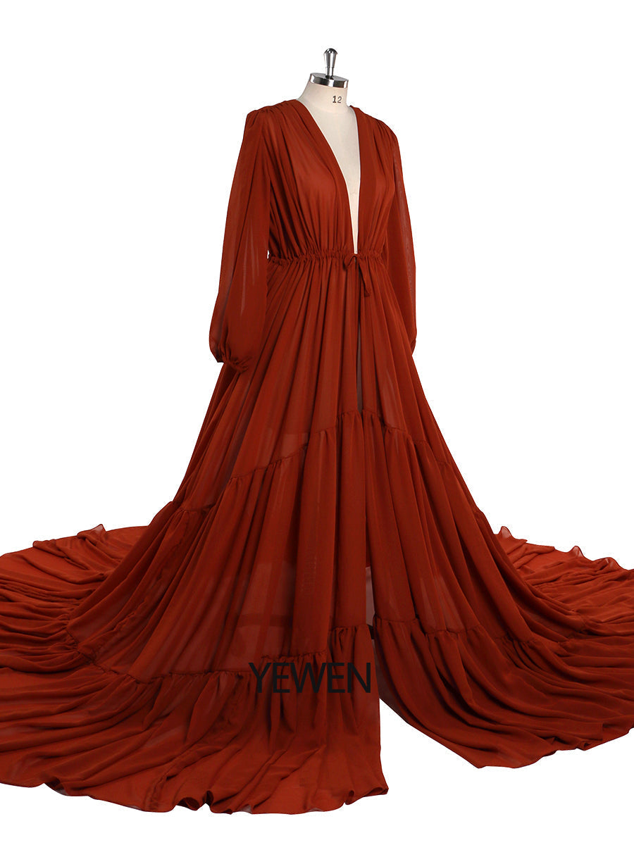 Rostfarbenes Chiffonkleid für Damen, Fotoshooting-Kleid, Fotografie-Kleid, Übergröße YW220217-1 