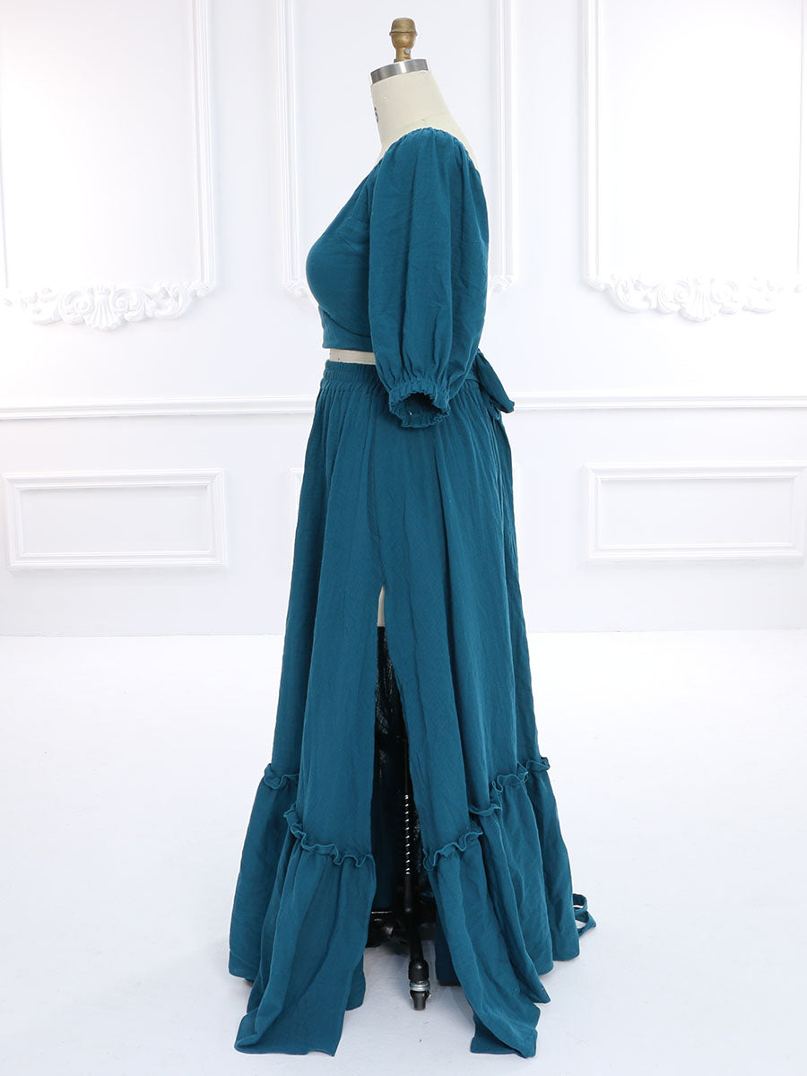 Elastic Back Woman Cotton 2 Piece Set Maxi Dress Photoshoot Dresses Outfit YW231146