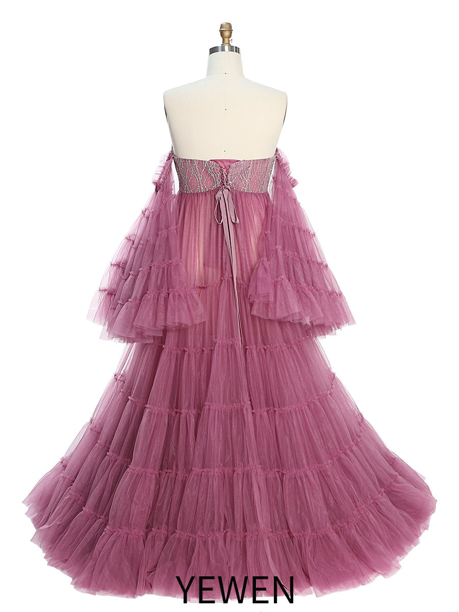 Elegantes Umstandskleid aus Tüll mit Glitzersteinen für die Fotografie, Fotoshooting-Kleid für Frauen, YW220411 