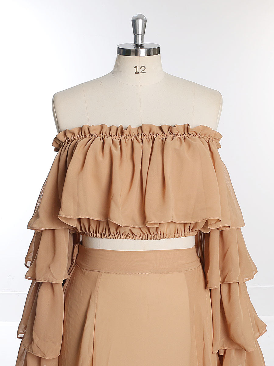 Chiffon Tan Farbe 2 Stück Set Umstandskleid Fotografie Kleid YW231003 