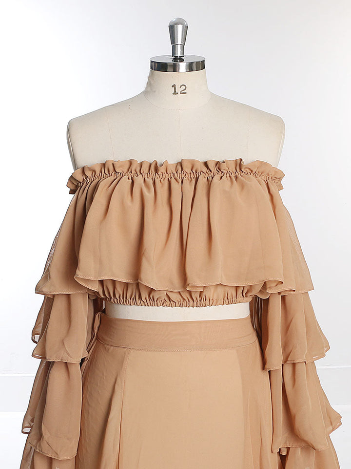 Chiffon Tan Farbe 2 Stück Set Umstandskleid Fotografie Kleid YW231003 