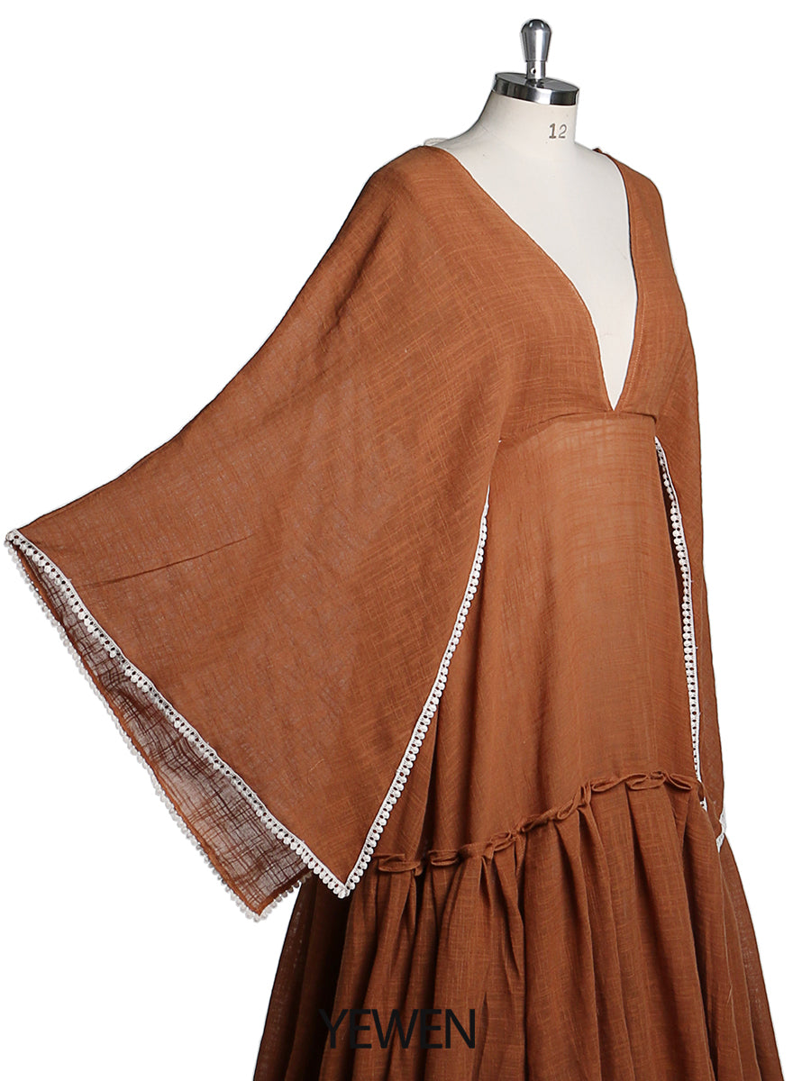 Elegantes Umstandskleid für Fotoshooting Lange ausgestellte Ärmel Seitenschlitz Schwangerschaftskleid Baumwoll-Maxikleid YEWEN YW221207