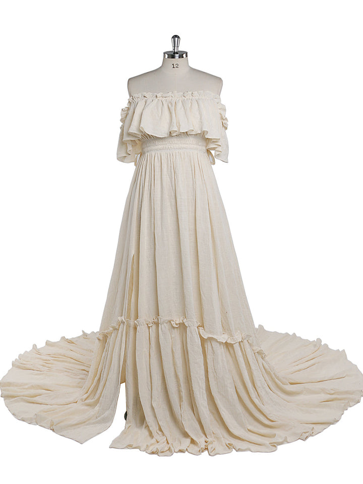 Elegantes schulterfreies Umstandskleid für Fotoshootings, verstellbare Taille, Umstandskleid für Babyparty, Maxikleid YEWEN YD22107