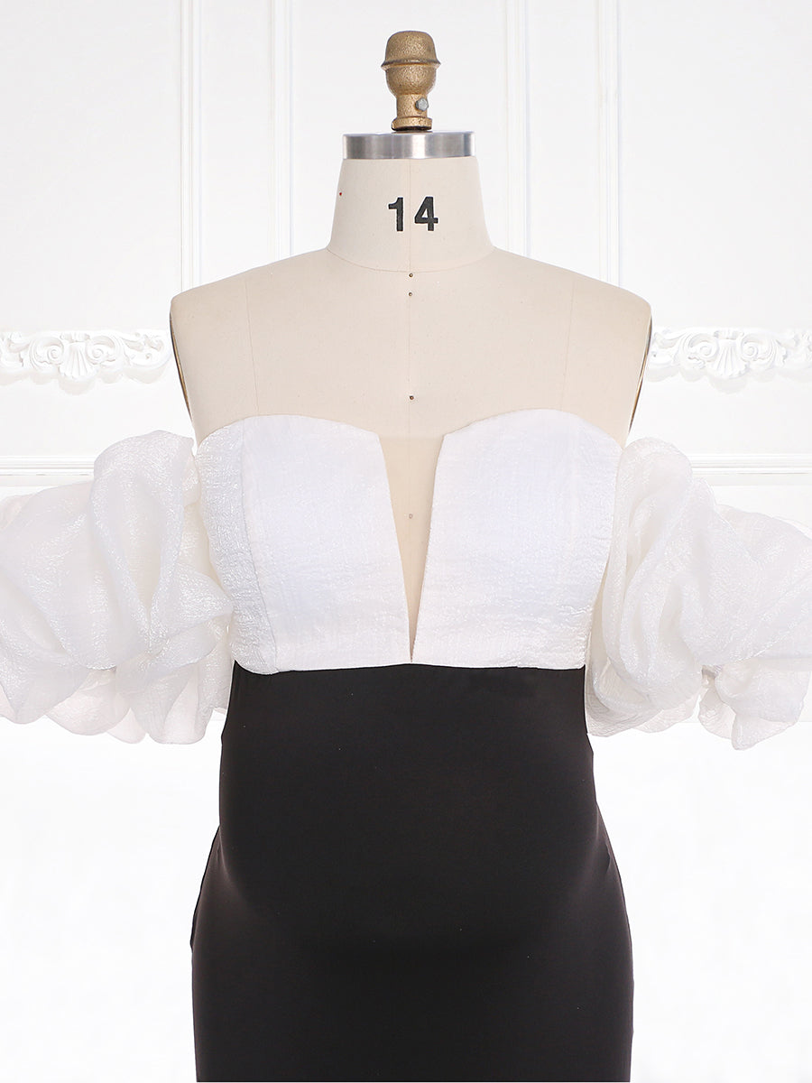 Meerjungfrau-Umstandskleid mit Puffärmeln, dehnbarem Stoff, für Fotoshootings, Umstandskleid, Brautjungfernkleid YW231110 