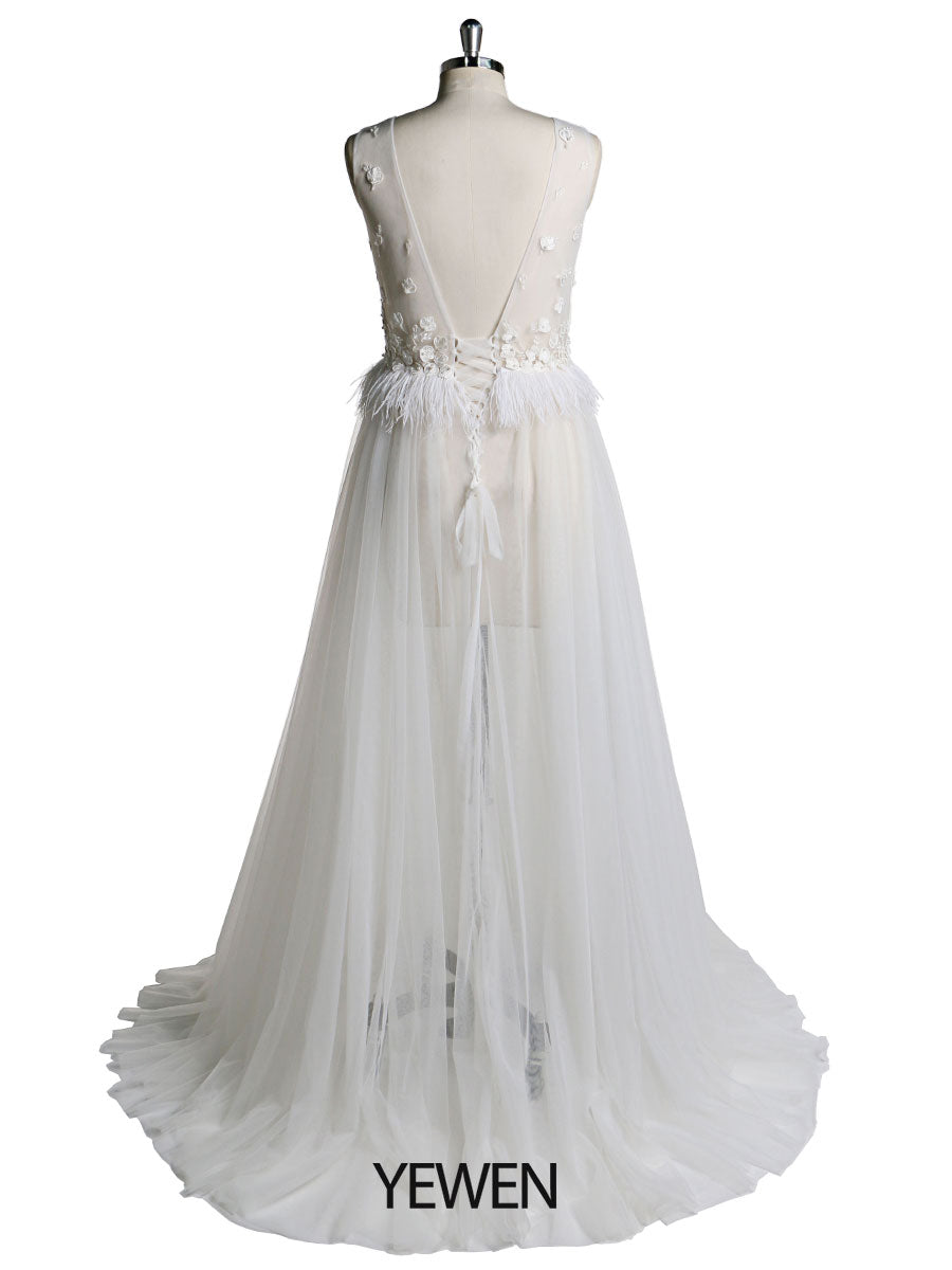 Elegantes ärmelloses sexy Tüll-Fotoshooting-Kleid mit Schlitz, Maxi-Brautkleid, Umstandskleid