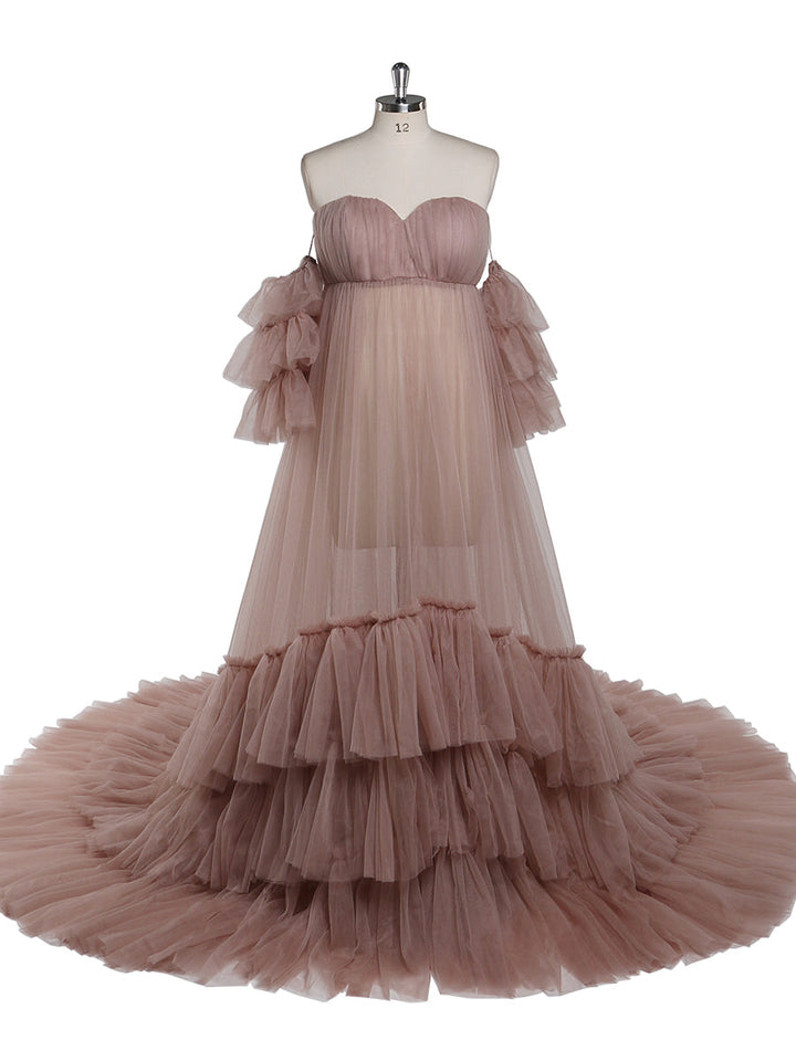Umstands-Fotoshooting-Kleid mit Herzausschnitt und separaten Ärmeln, transparentes Schwangerschaftskleid, Maxikleid für Damen, YD21818 