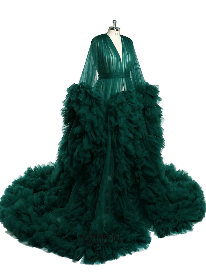 Abendkleid mit offenen Rüschen vorne, Umstandskleider für Fotoshootings 
