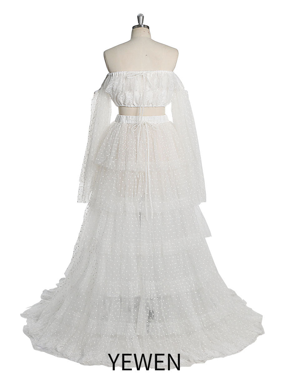 Boho Dot Tüll Umstandskleid für Fotoshooting Maxikleid Strandhochzeitskleid YW230316