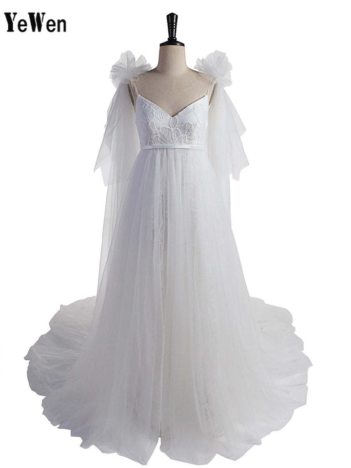 Schulter Rüschen Blume Lange Mutterschaft Brautkleid Foto-Shooting Kleid