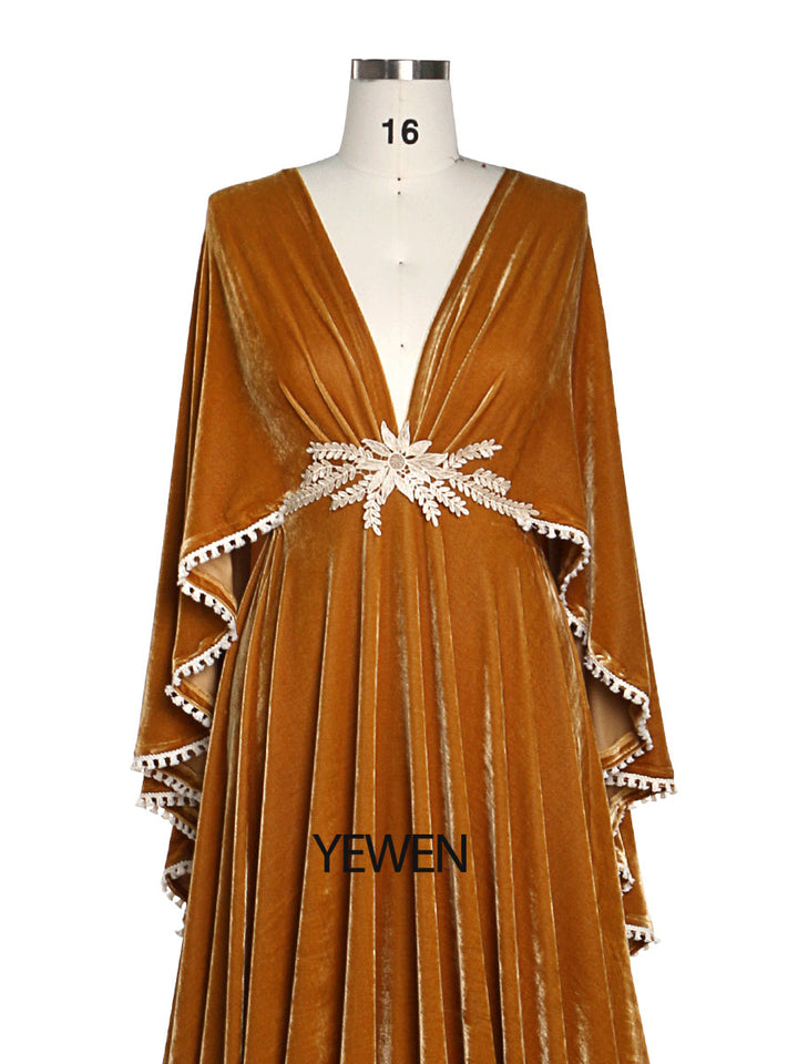 Stretch-Samt-Boho-Kleid mit langen Ärmeln, magisches Kleid für besondere Momente, Fotoshootings, Kleid YEWEN YW220818 