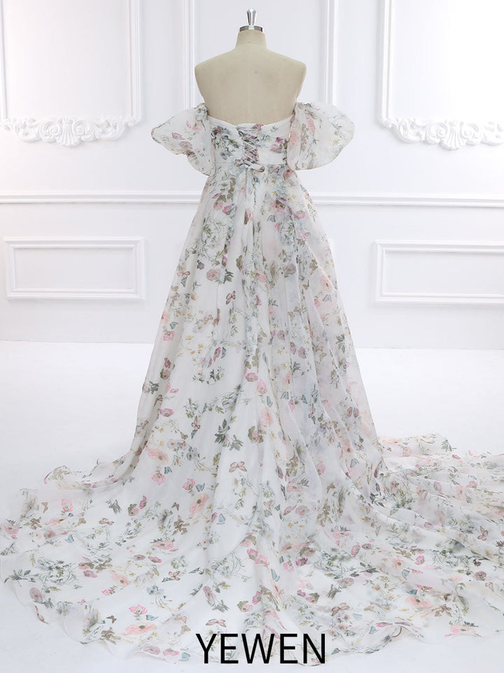 Abnehmbare Ärmel Druck Bunte Blumen Brautkleider Geburtstagsparty Kleid YW230730 