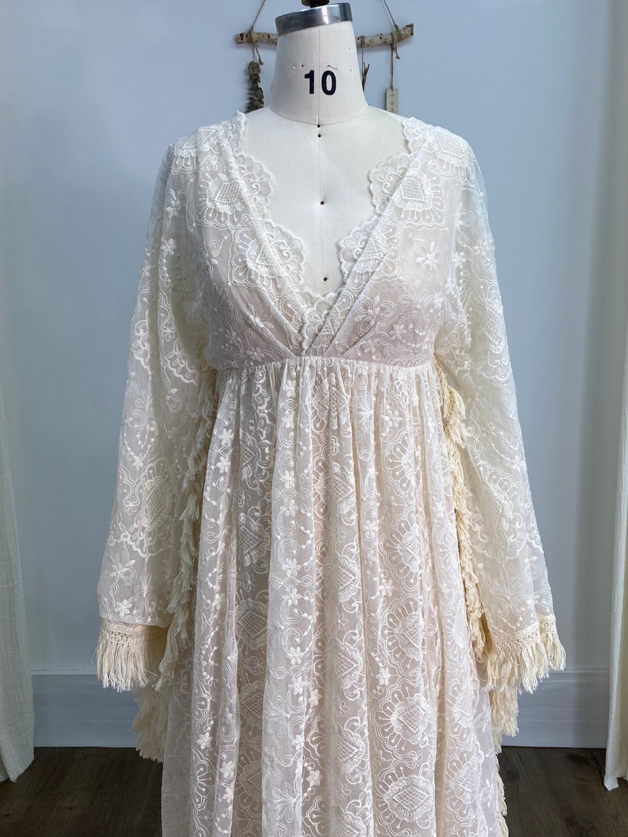 Boho Hochzeitskleid, Umstandskleid für Fotoshooting, Umstandskleid aus Spitze, Kleid für Umstandssession YW240032 