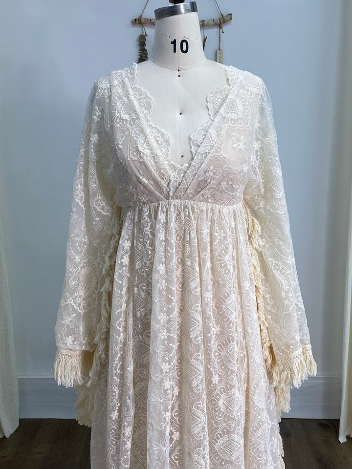 Boho Hochzeitskleid, Umstandskleid für Fotoshooting, Umstandskleid aus Spitze, Kleid für Umstandssession YW240032 