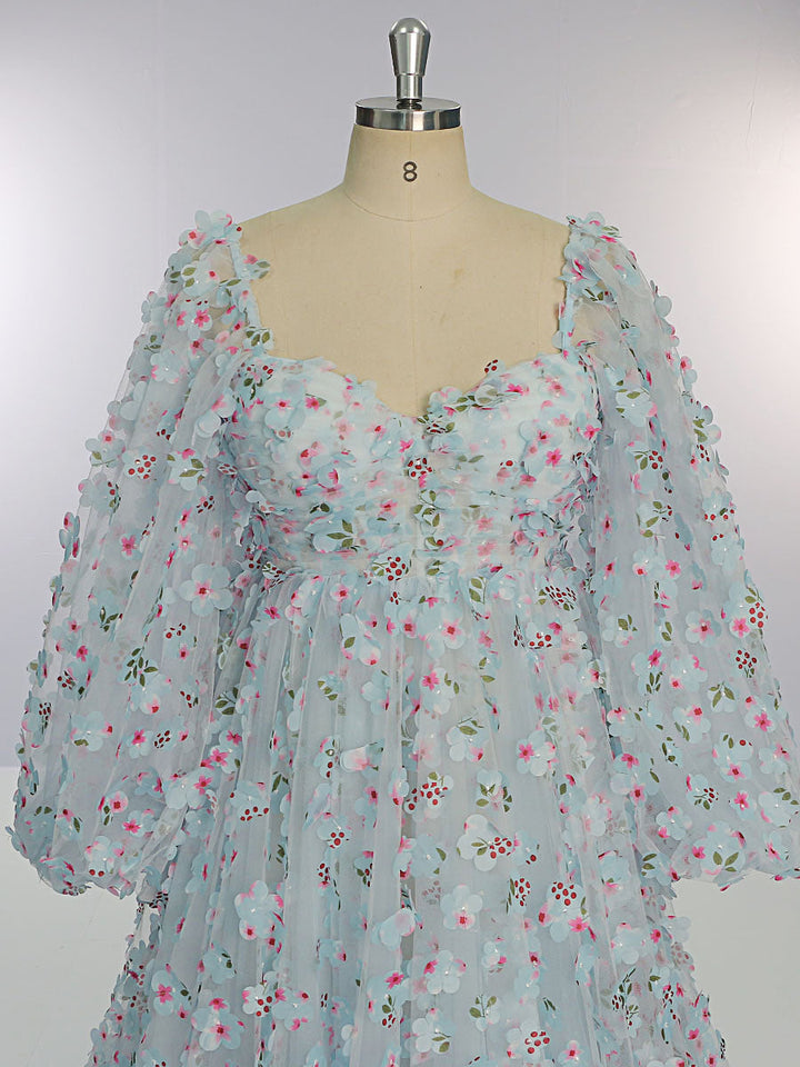 Elegantes blaues Tüllkleid mit Blumen für Fotoshootings YW231035-1 