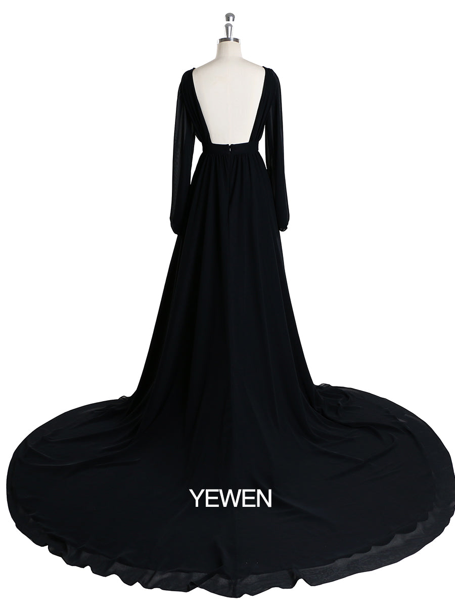 Elegant Long Sleeve Party Dress Backless Cocktail Evening Dress Photography Dress YD211106