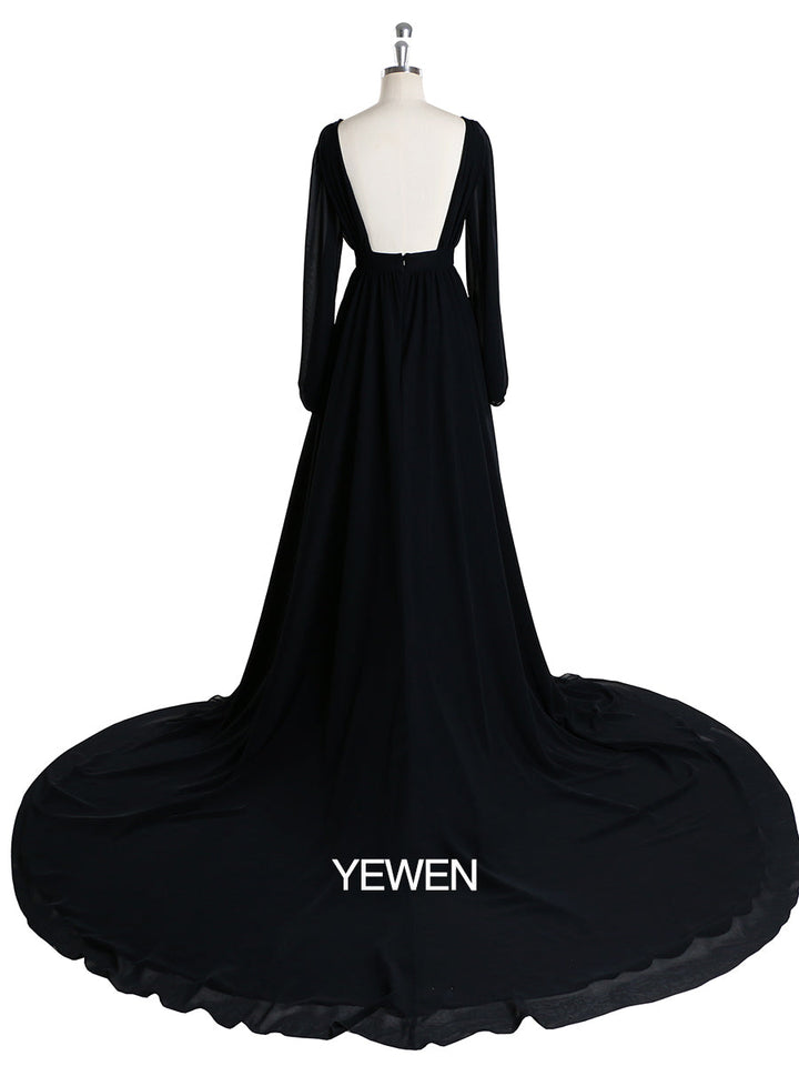 Elegant Long Sleeve Party Dress Backless Cocktail Evening Dress Photography Dress YD211106