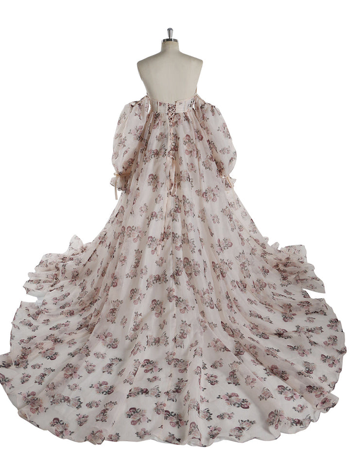 Neues Umstands-Fotoshooting-Kleid aus Organza mit Blumenmuster YW240058 