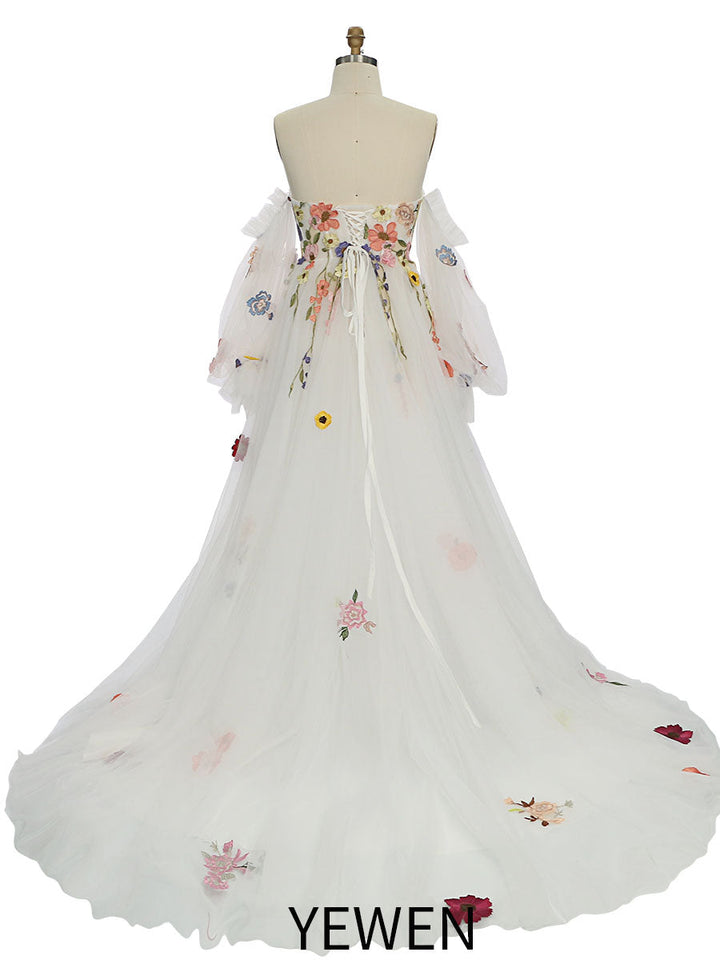 Luxus Stickerei Spitze Prinzessin Tüll Brautkleid Phantasie Foto-Shootings Kleider YEWEN YW220817 