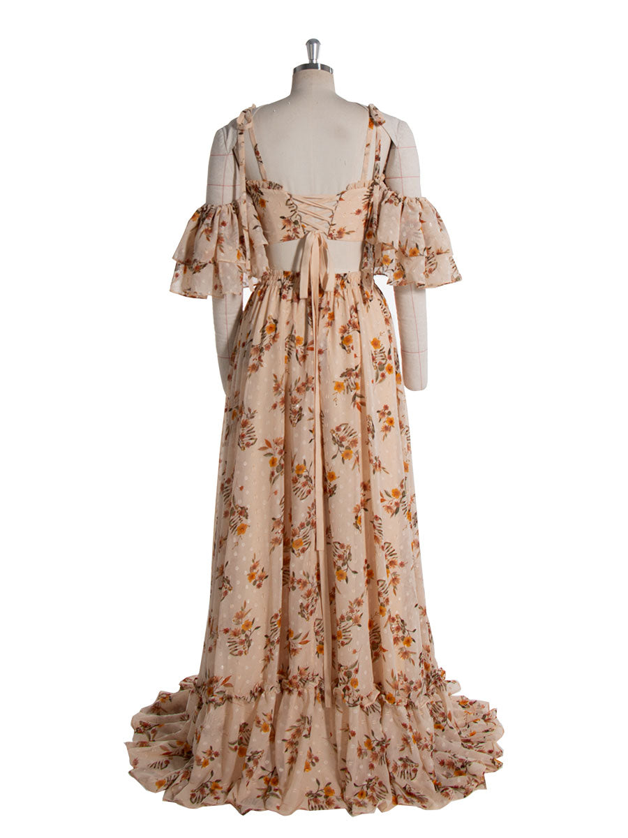 Boho 2 Piece Set , Printed Floral Dress , Woman Maxi Dress ,Photography Props Outfits