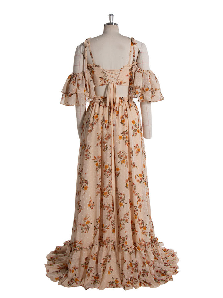 Boho 2 Piece Set , Printed Floral Dress , Woman Maxi Dress ,Photography Props Outfits