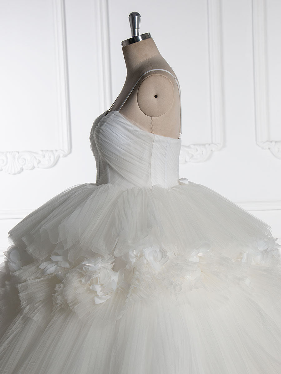 Off Shoulder , Floor Length, Layered Ruffles, Ball Gown Elegant Wedding Dress