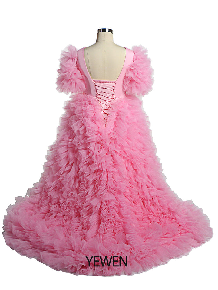 Neue Erstkommunionkleider mit V-Ausschnitt für Mädchen, Blumenmädchenkleider für Hochzeiten, Prinzessinnen-Partykleid, Fotoshooting-Kleid, YEWEN 