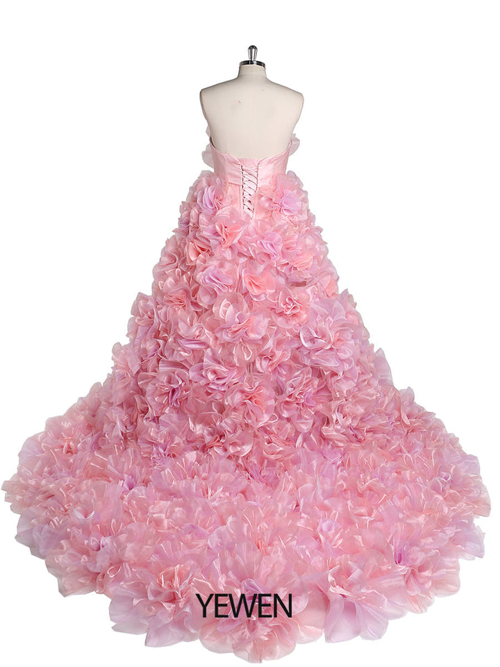 Trägerloses Organza-Umstandskleid mit 3D-Blumen für Fotoshootings, Babyparty, Fotografie-Kleider YW220308 