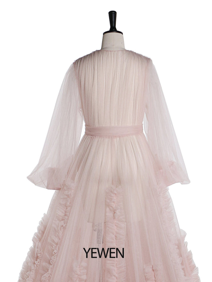 Rüschen Farbige Brautkleider Lange Schleppe Foto-Shooting Kleid Requisiten YW2115 