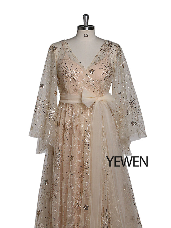 Sparkling Stars 2 in 1 Stretch-Unterkleid + Robe Abendkleider Elegantes Maxikleid Umstandsfotografie-Kleid YW21004 