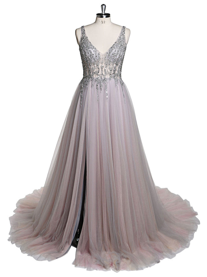 V-Neck Beaded Evening Dresses Prom Dress Elegant Sleeveless Maxi Dress Photo Shoot Dress