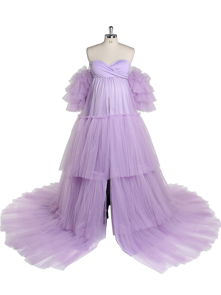 Umstandskleid mit Herzausschnitt für Fotoshootings, Schlitz vorne, Schwangerschaftskleid, Maxikleid für Damen, YW220330 