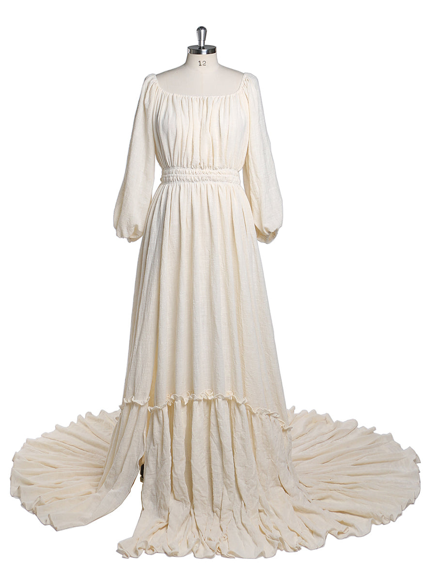 Versandfertig - Schulterfreies Kleid mit langen Ärmeln für die Fotografie, für Schwangere, Babyparty, YD21812