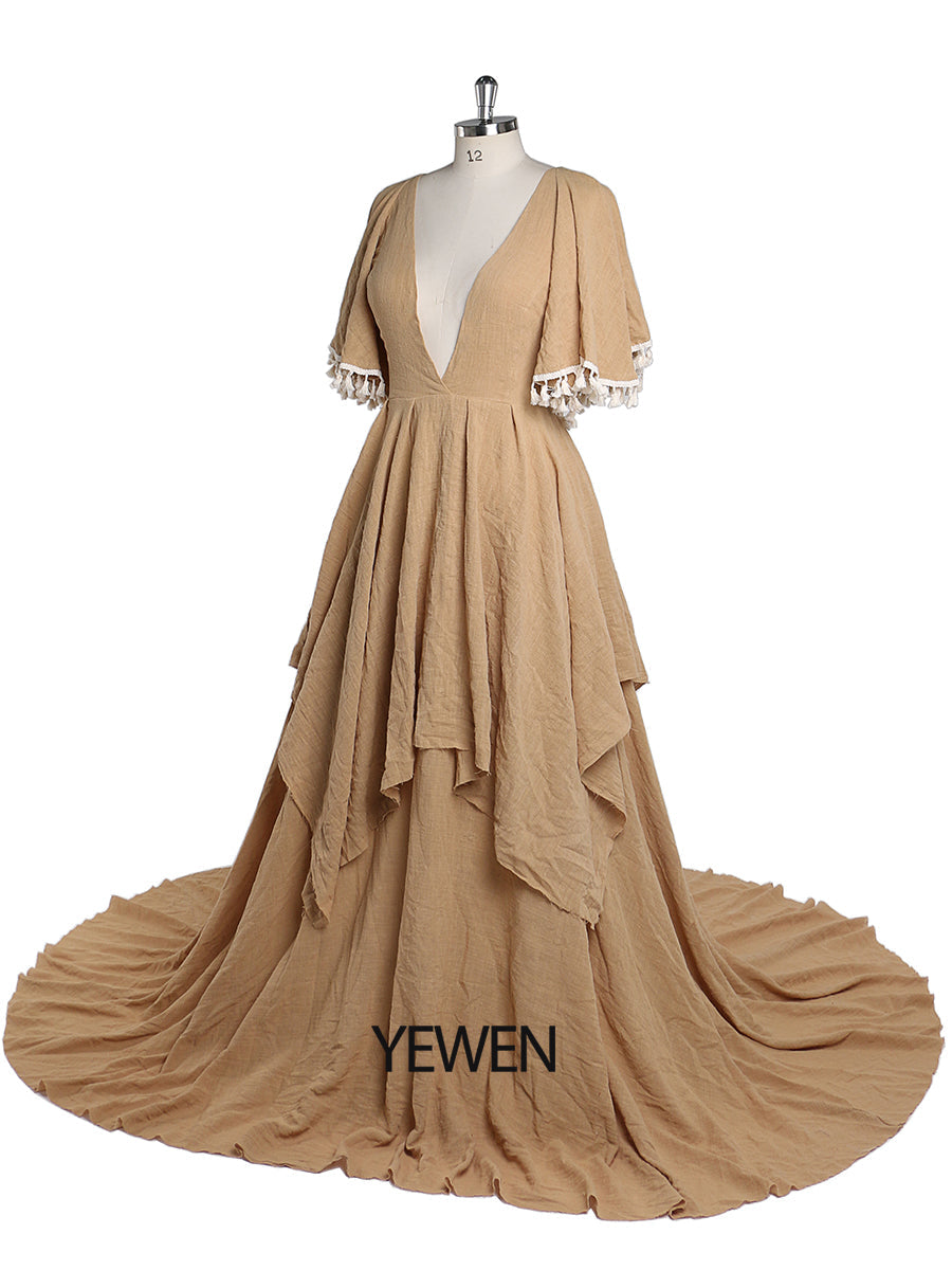 Elegantes Umstandskleid aus Baumwolle für Fotoshootings, V-Ausschnitt, Maxikleid für Fotografie, YEWEN, Übergröße, YW220415