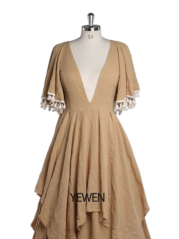 Elegantes Umstandskleid aus Baumwolle für Fotoshootings, V-Ausschnitt, Maxikleid für Fotografie, YEWEN, Übergröße, YW220415