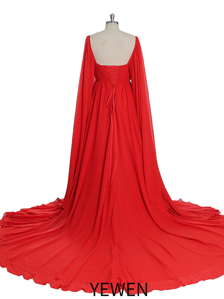 Herzförmiger Ausschnitt, böhmisches, farbiges Brautkleid mit langen Cape-Ärmeln, Chiffon, Fotoshooting-Kleider YD211126 