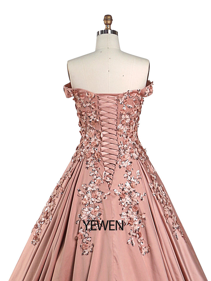 Neu Lange Ballkleider für Frauen Elegante Rose Satin Pailletten Blume Foto-shooting 