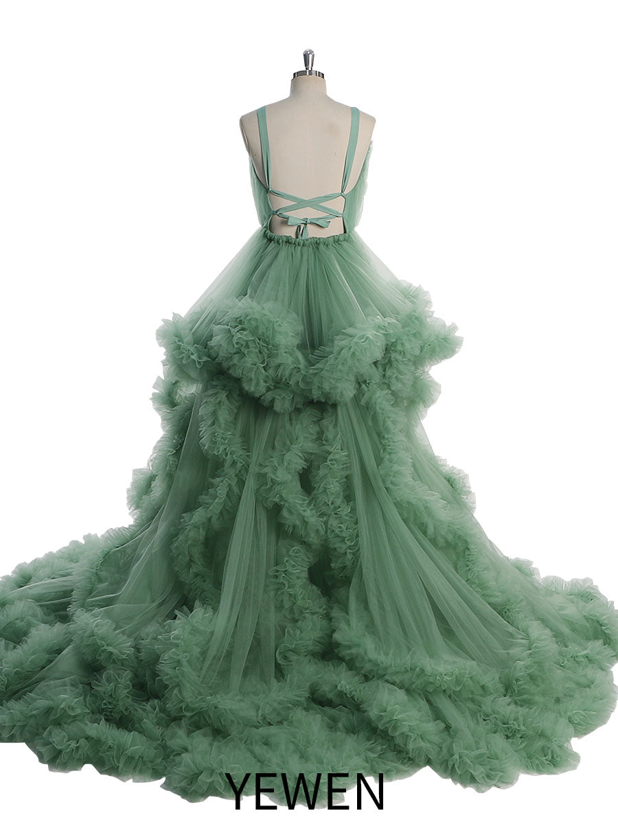 Schwarzes Umstands-Fotoshooting-Kleid mit V-Ausschnitt, gekreuzte Schnürung am Rücken, Babyparty-Kleid, Robe für Fotoshooting, YW220516 