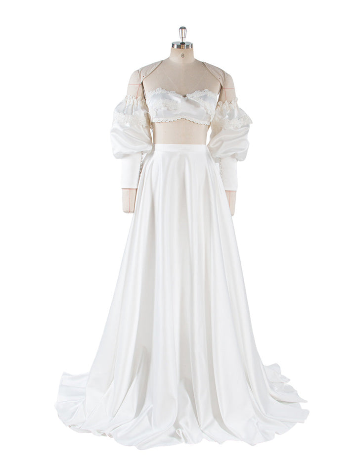 2 Piece White Wedding Set Boho Bridal Party Dress Vacation Dress for Photo Shoot YW250007