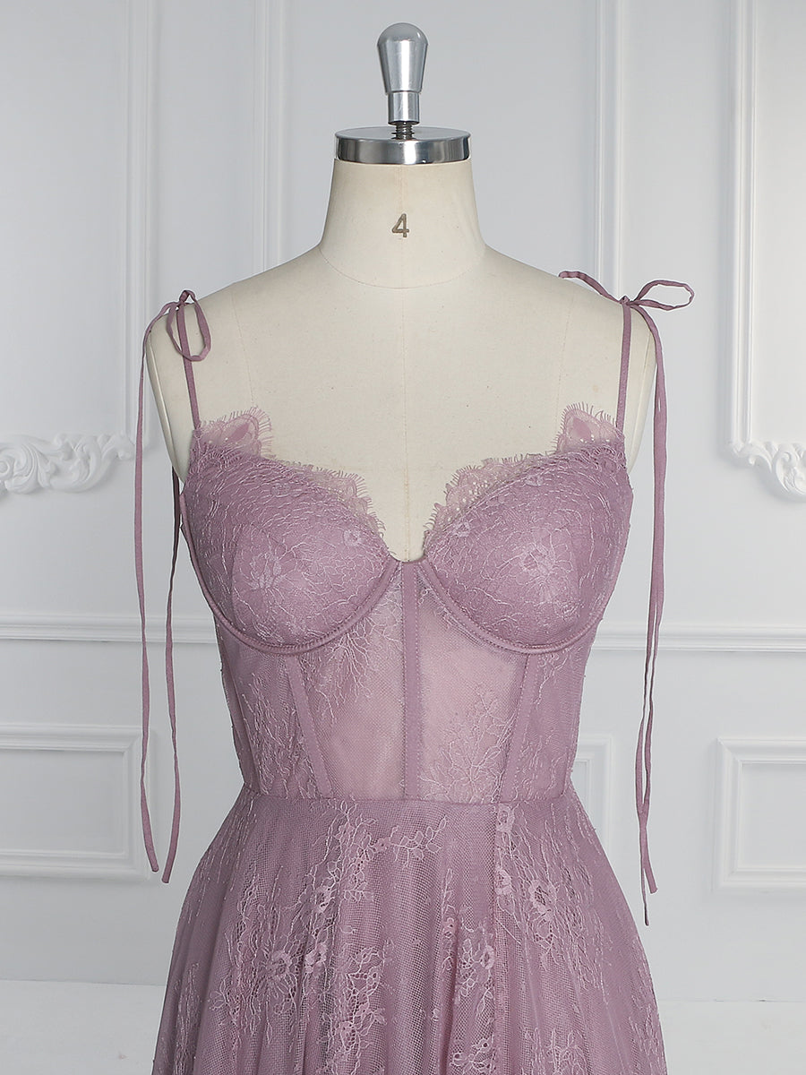 Dusty Pink Lace ,Prom Dress, Homecoming Dress for Girls , Tea Length Formal Dresses