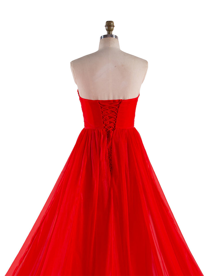 Rotes fliegendes Kleid für Fotoshooting, lange Schleppe, fließendes Seidenkleid aus weichem Organza, YW240111-1 
