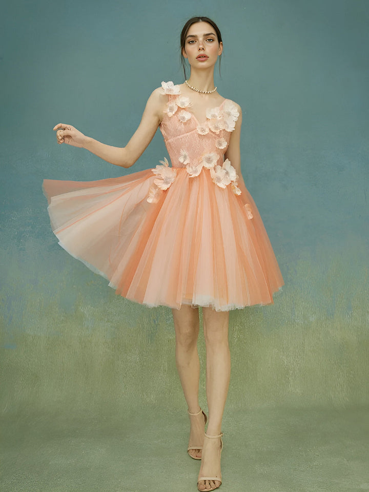 Elegante Tüll Mini Länge Geburtstag Kleid Mit 3d Floral Cocktail Kleider Cocktail Party 