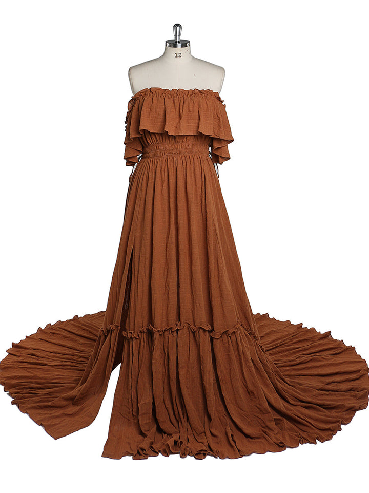 Elegantes schulterfreies Umstandskleid für Fotoshootings, verstellbare Taille, Umstandskleid für Babyparty, Maxikleid YEWEN YD22107